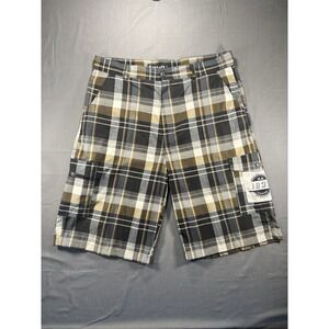 Red Ape Plaid Cargo Shorts Men's Size 40 Oversized Embroidered Pocket 13" Inseam